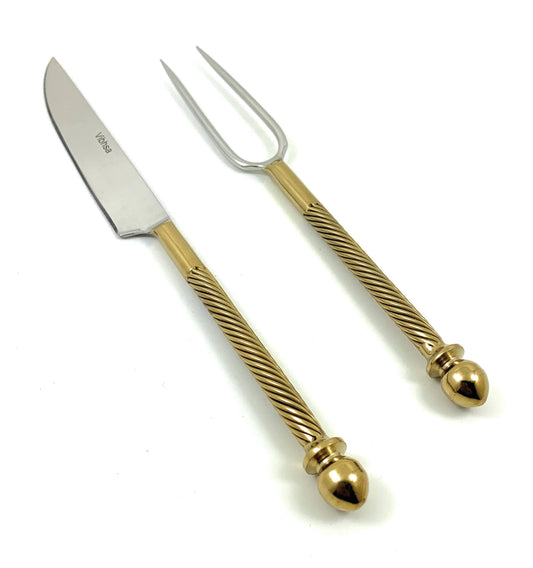 Stainless Steel Carving Set with Gold colored Handle