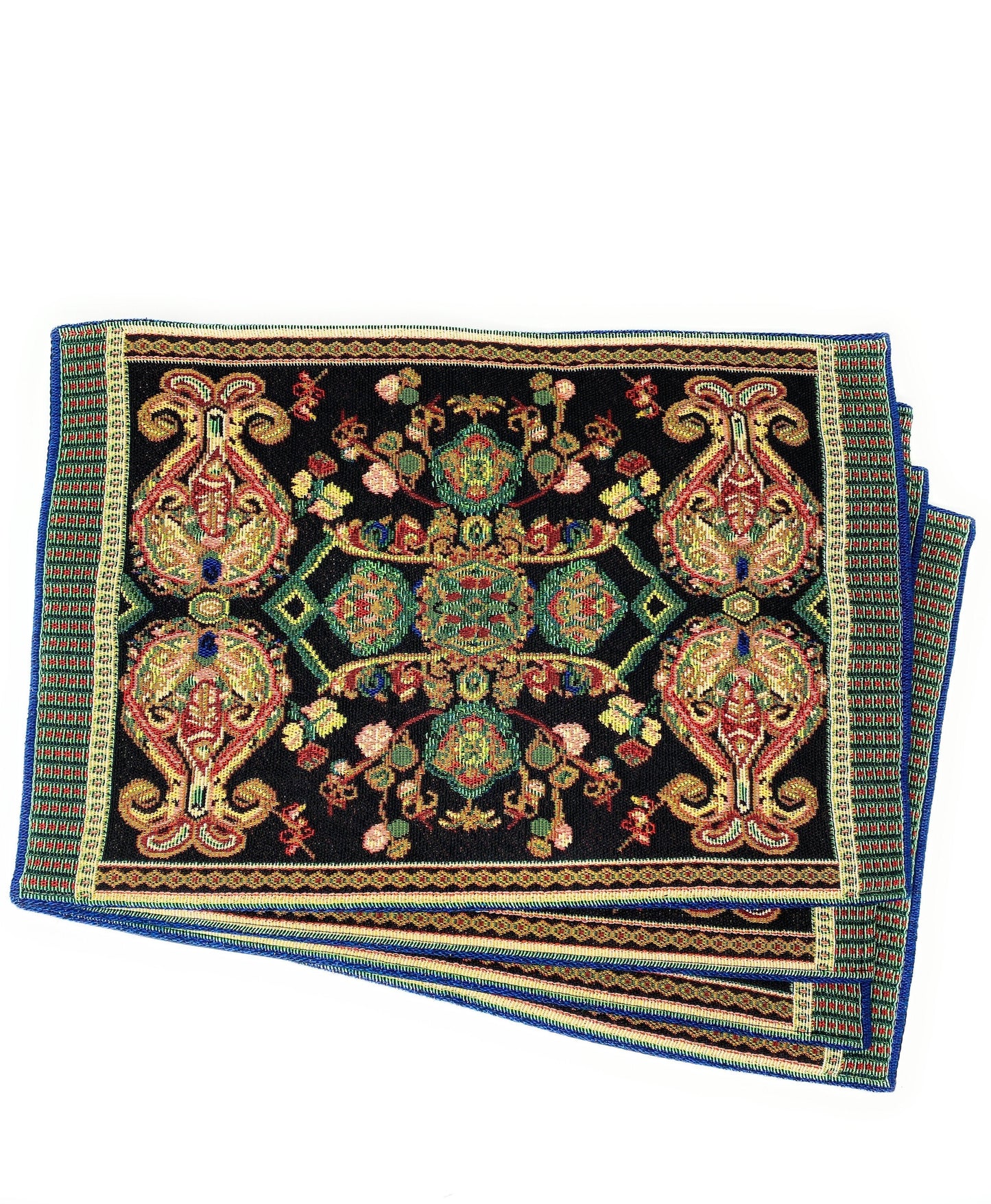 Black Ornate Paisley Woven Tapestry Placemat Set