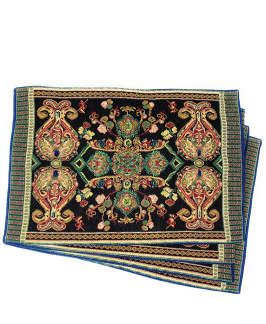 Black Ornate Paisley Woven Tapestry Placemat Set