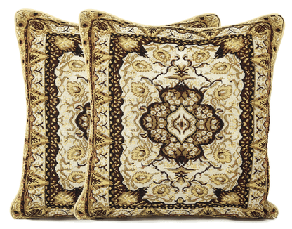 Golden Persian Style Rug Floral Tapestry Throw Pillow Covers 16" x 16"