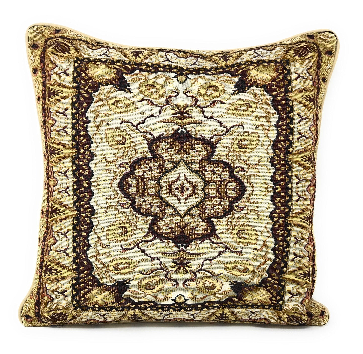 Golden Persian Style Rug Floral Tapestry Throw Pillow Covers 16" x 16"