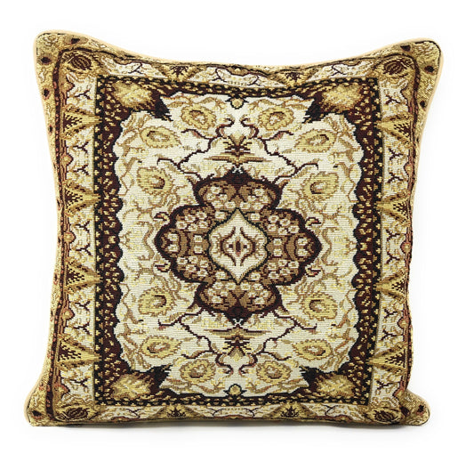 Golden Persian Style Rug Floral Tapestry Throw Pillow Covers 16" x 16"