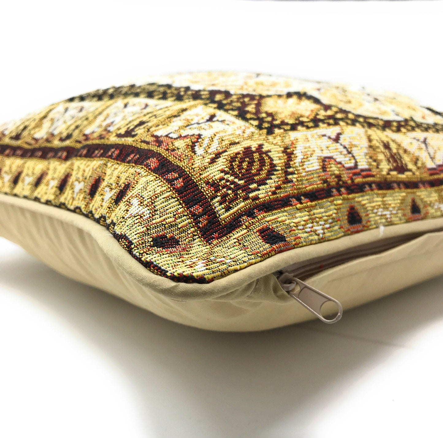 Golden Persian Style Rug Floral Tapestry Throw Pillow Covers 16" x 16"