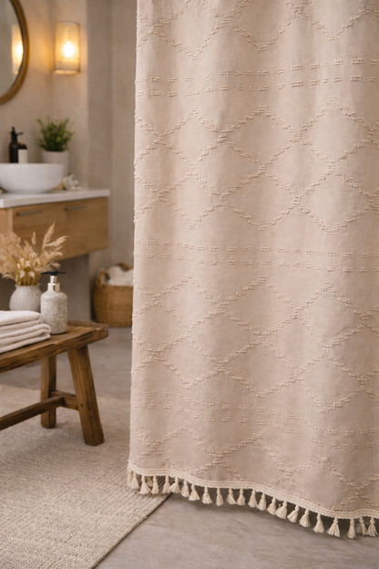 Tufted Beige Shower Curtain