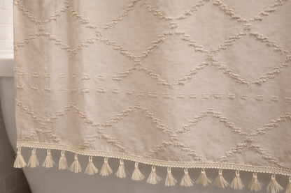 Tufted Beige Shower Curtain