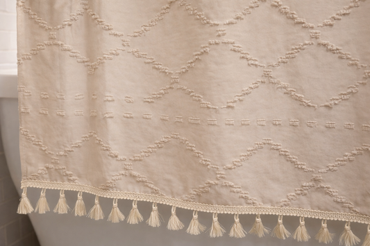 Tufted Beige Shower Curtain