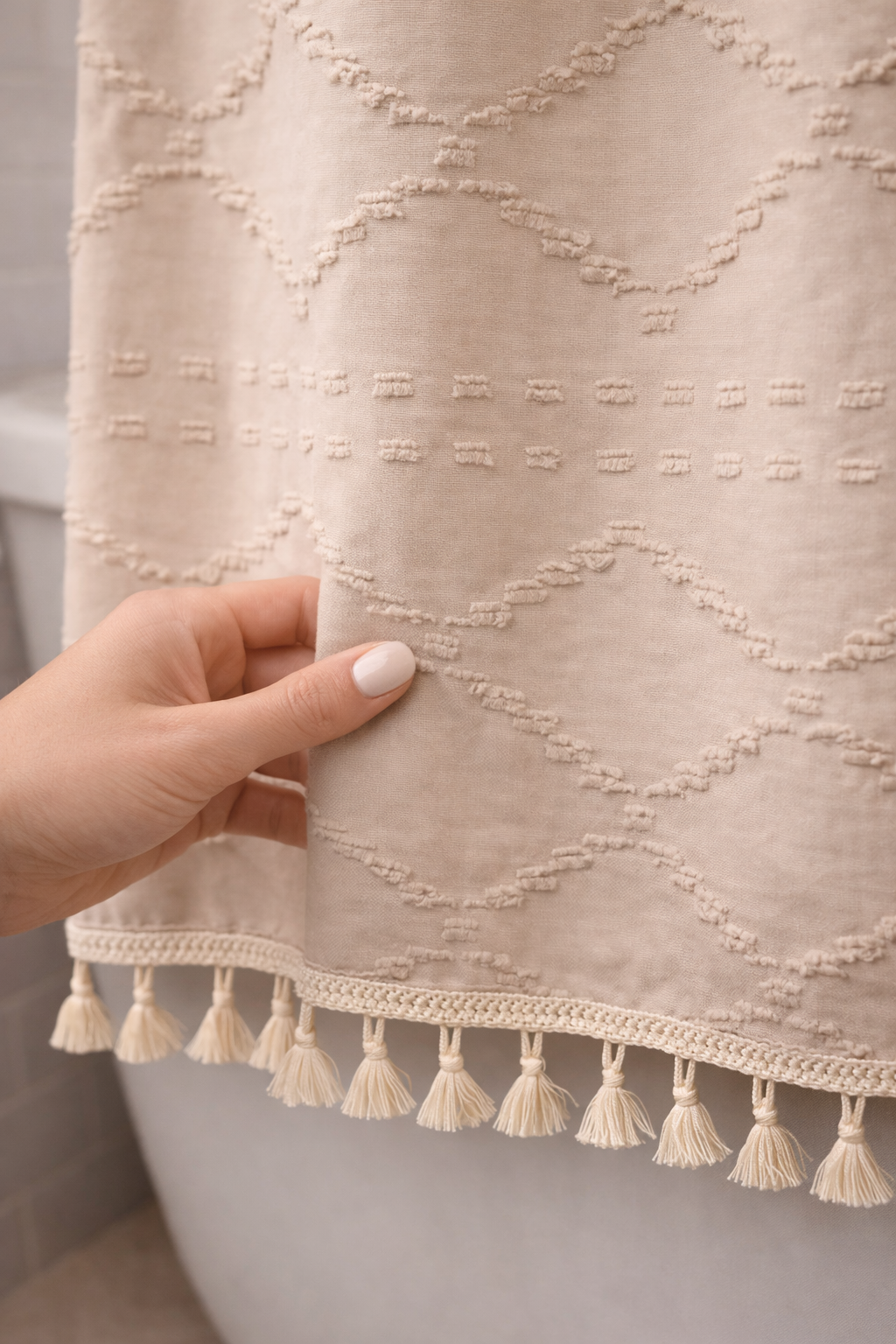 Tufted Beige Shower Curtain