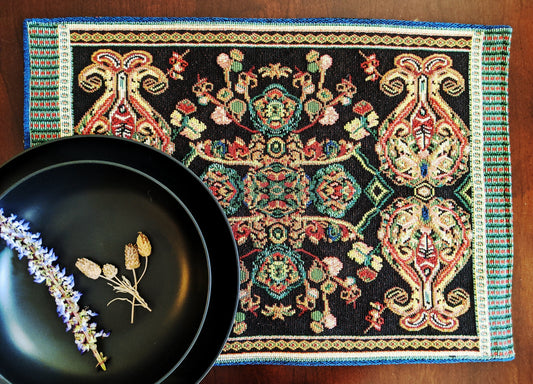 Black Ornate Paisley Woven Tapestry Placemat Set