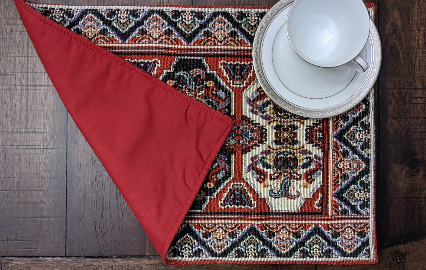 Set of 4-Pieces Kilim Red Persian Rug Woven Tapestry Placemats 13” x 19”