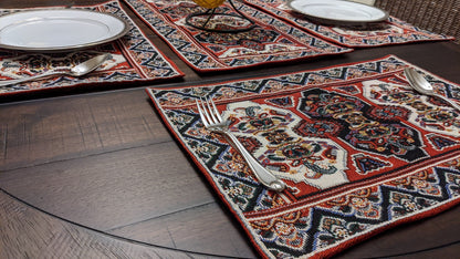 Set of 4-Pieces Kilim Red Persian Rug Woven Tapestry Placemats 13” x 19”