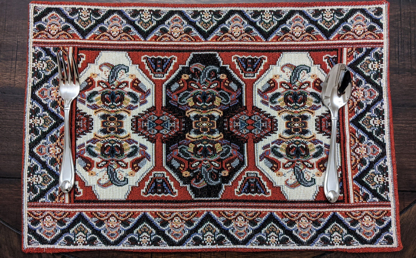 Set of 4-Pieces Kilim Red Persian Rug Woven Tapestry Placemats 13” x 19”