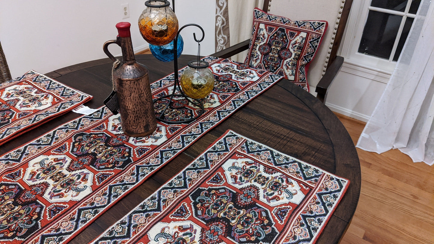 Set of 4-Pieces Kilim Red Persian Rug Woven Tapestry Placemats 13” x 19”