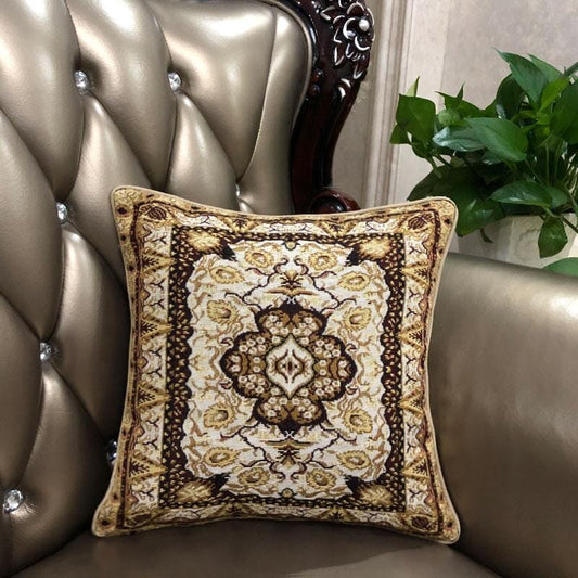 Golden Persian Style Rug Floral Tapestry Throw Pillow Covers 16" x 16"