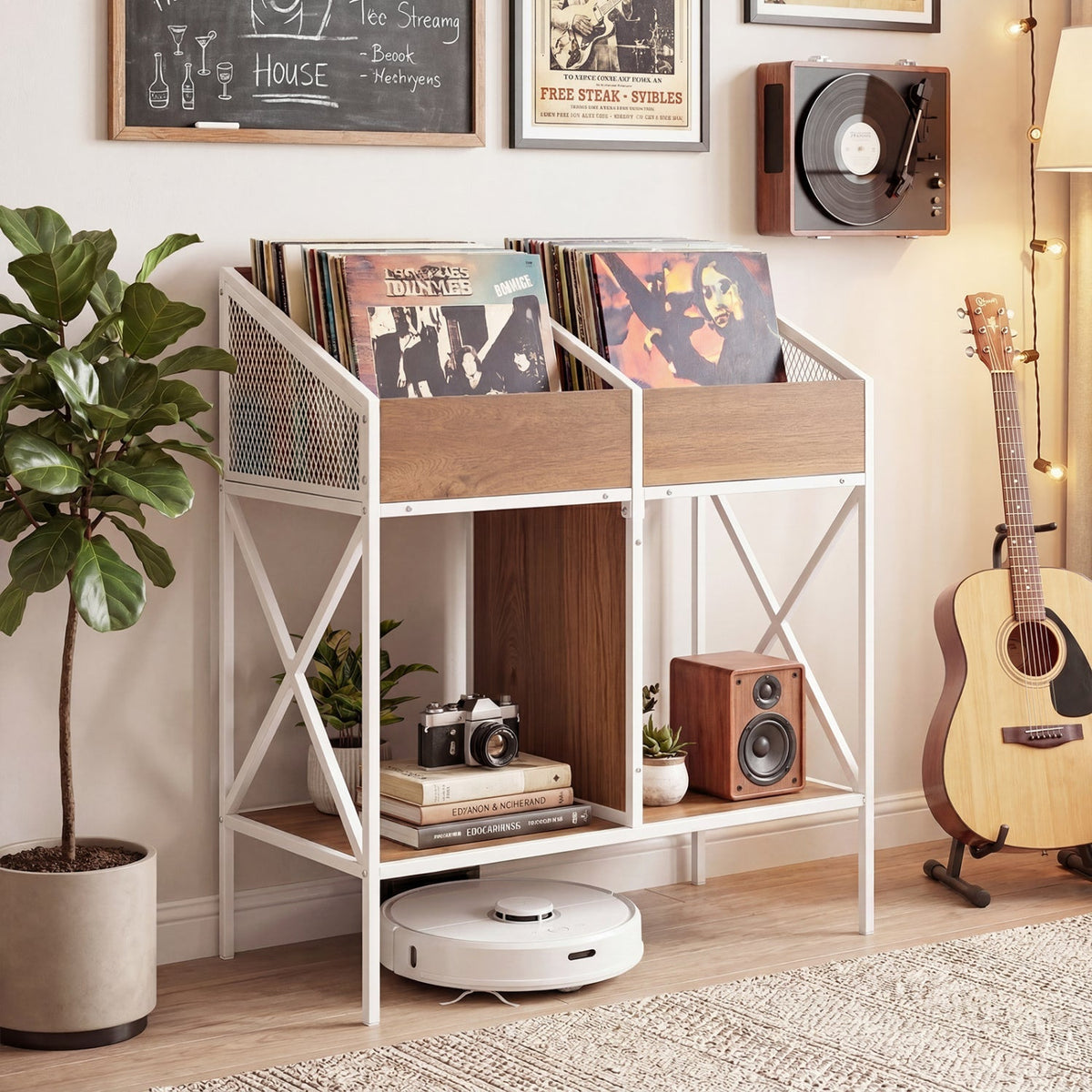 Industrial Vinyl Record Storage Rack with Metal Frame