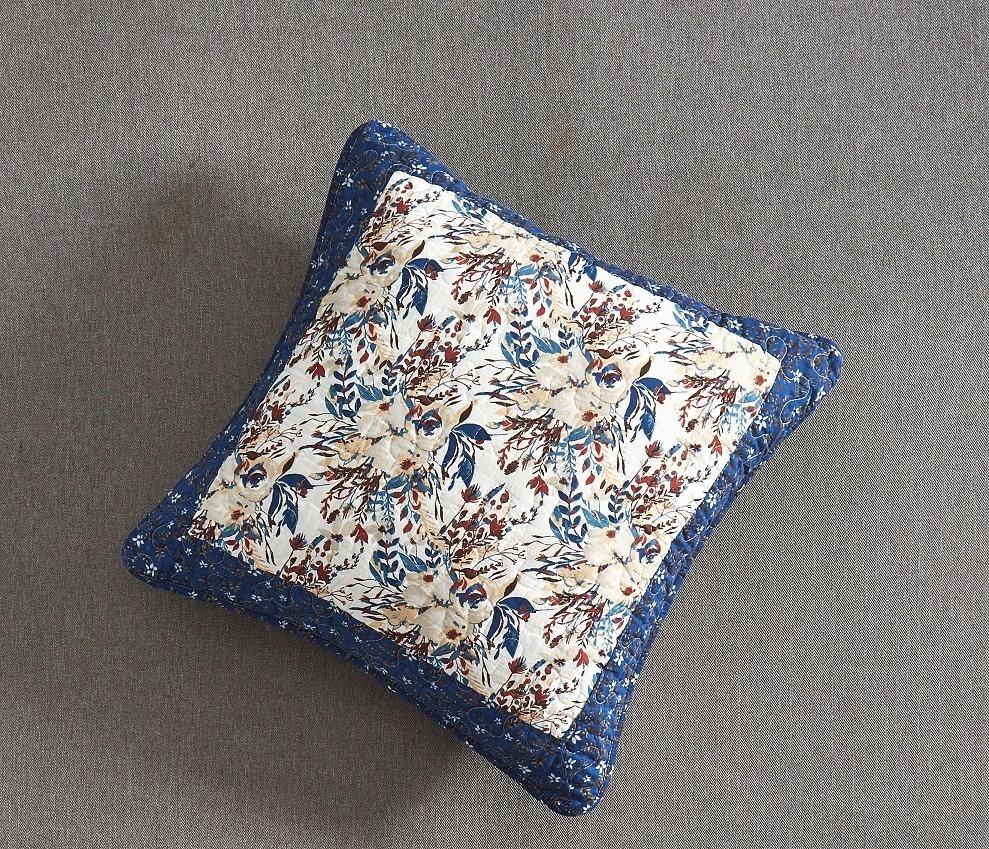Patchwork White Blue Yellow Brown Floral Prairie Sunset Cushion Cover 2-Pcs
