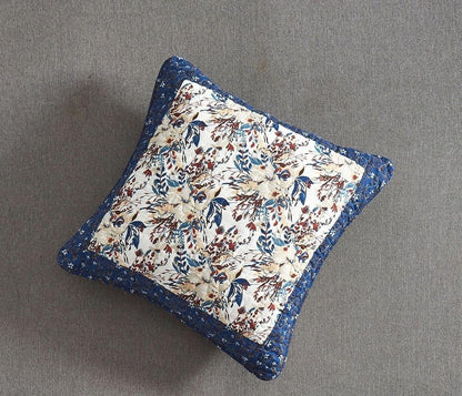 Patchwork White Blue Yellow Brown Floral Prairie Sunset Cushion Cover 2-Pcs