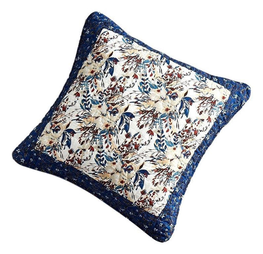 Patchwork White Blue Yellow Brown Floral Prairie Sunset Cushion Cover 2-Pcs