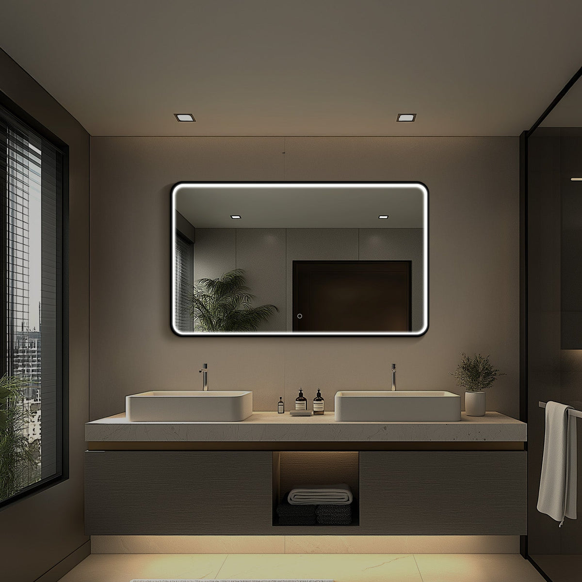 Taurus II LED Mirror | Matte Black, Dimmable, Anti-Fog