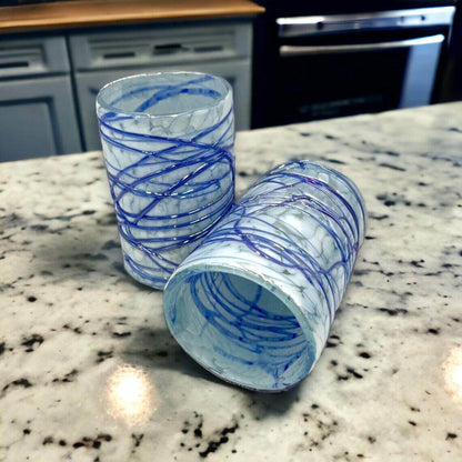 Hand-Blown Drinking Glasses/White and Blue