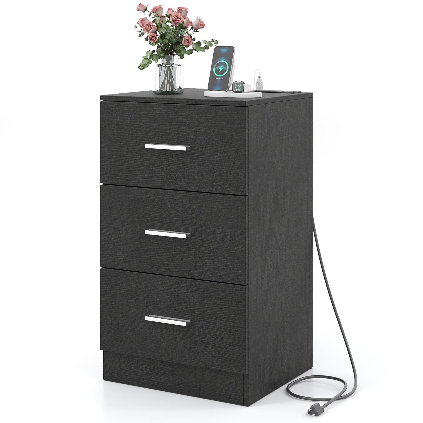 Nightstand with Charging Station & 3 Drawers