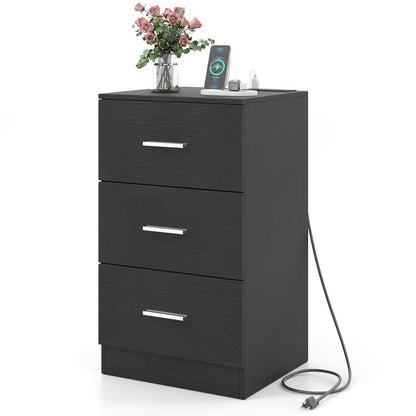 Nightstand with Charging Station & 3 Drawers