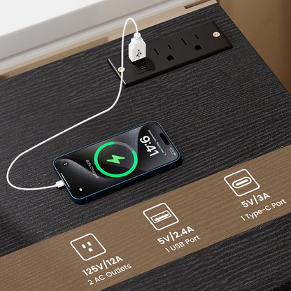 Nightstand with Charging Station & 3 Drawers