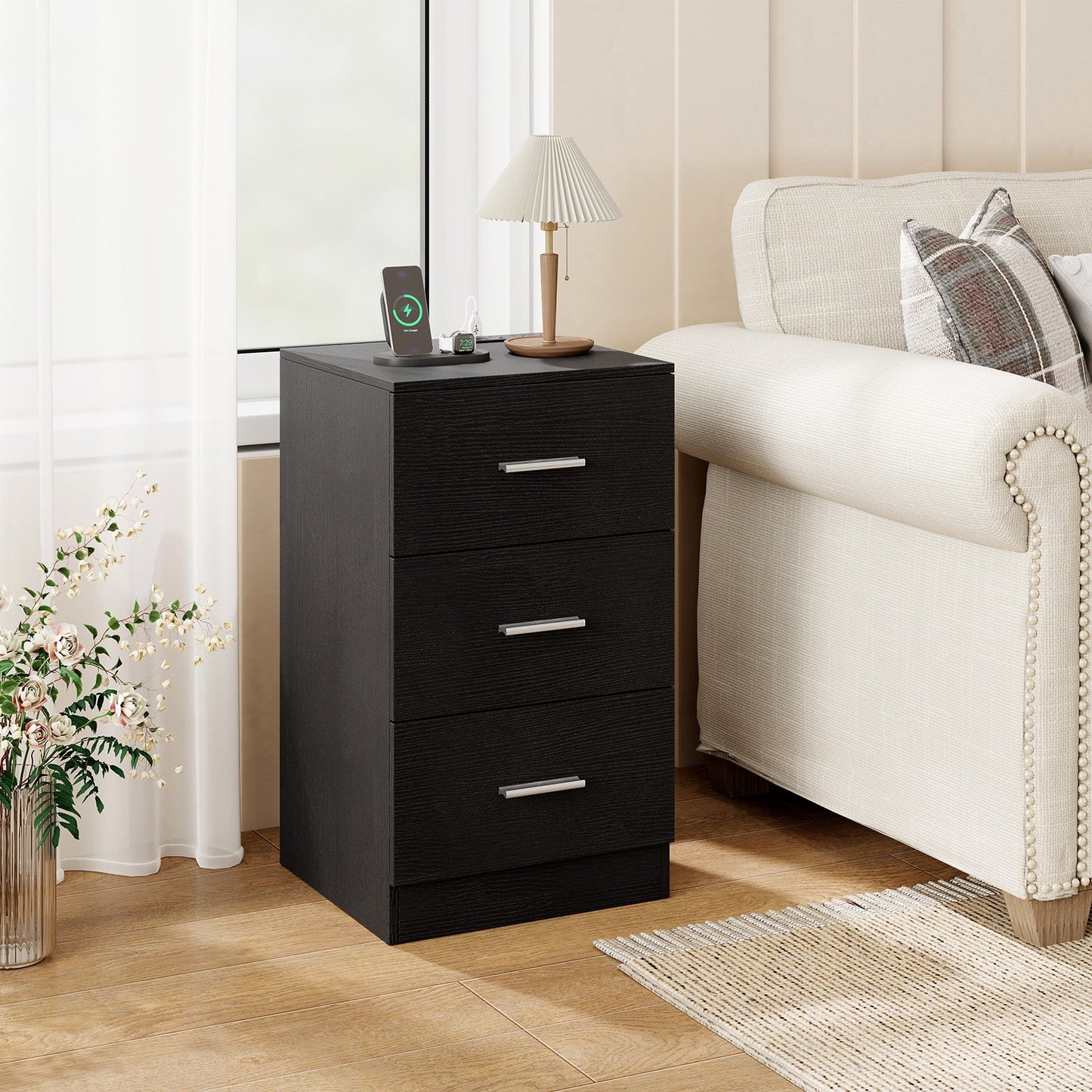 Nightstand with Charging Station & 3 Drawers