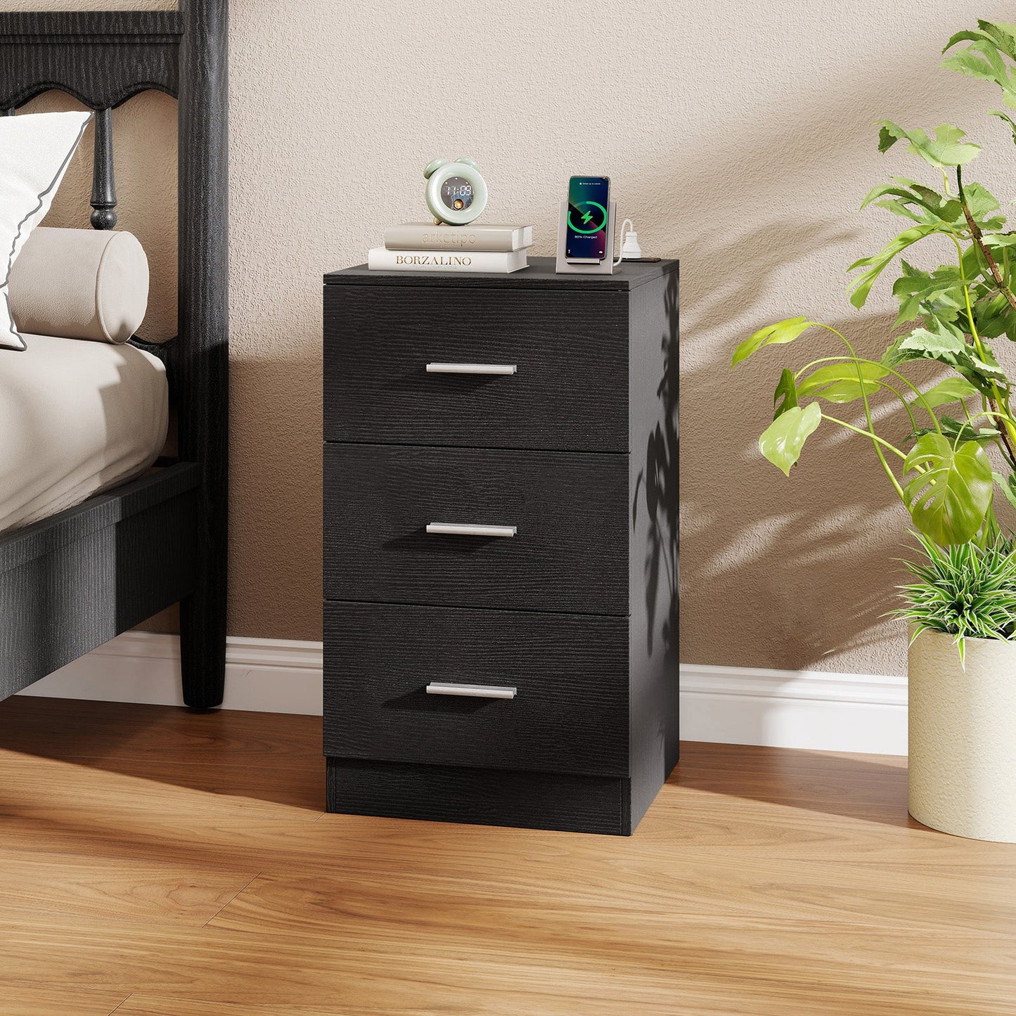 Nightstand with Charging Station & 3 Drawers