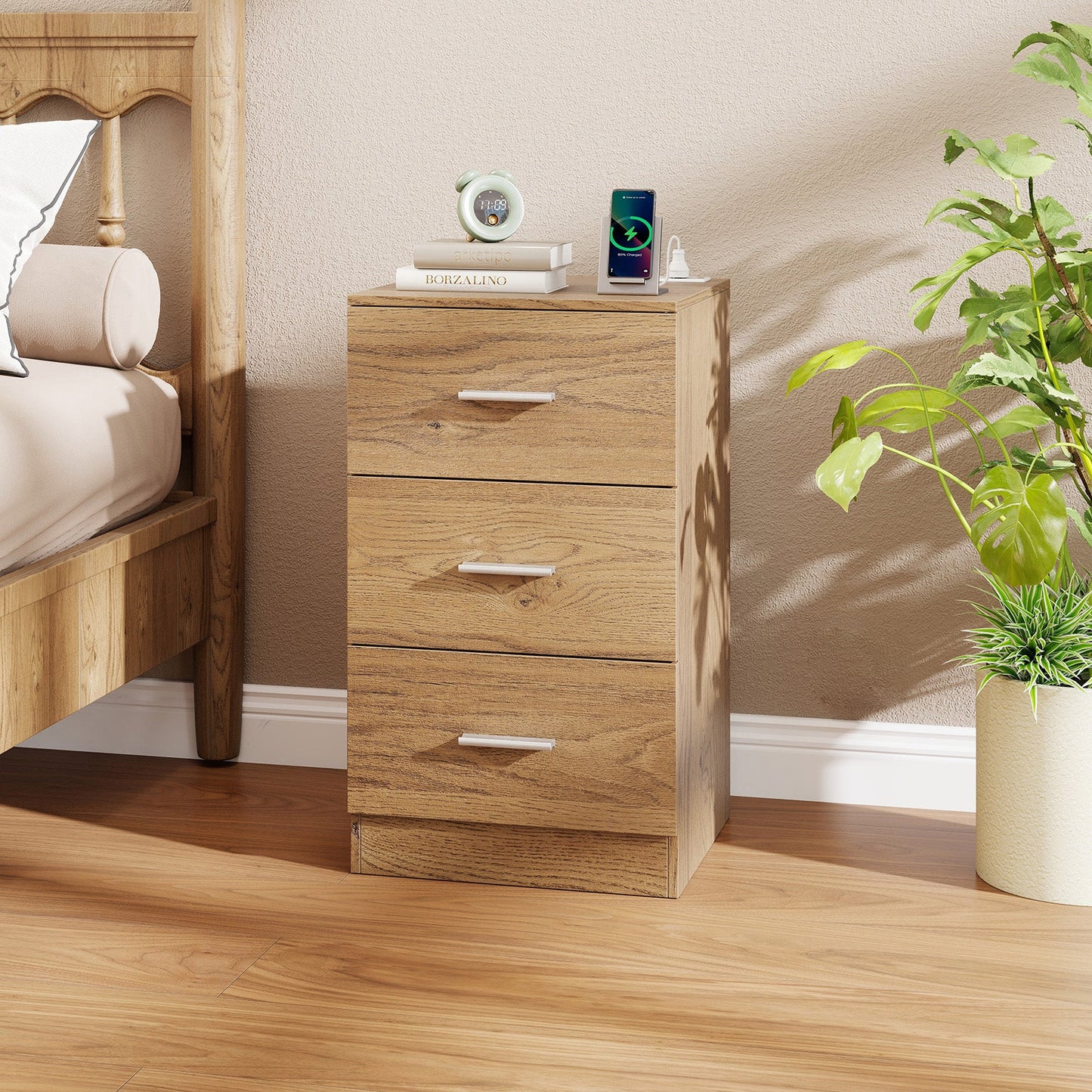 Nightstand with Charging Station & 3 Drawers