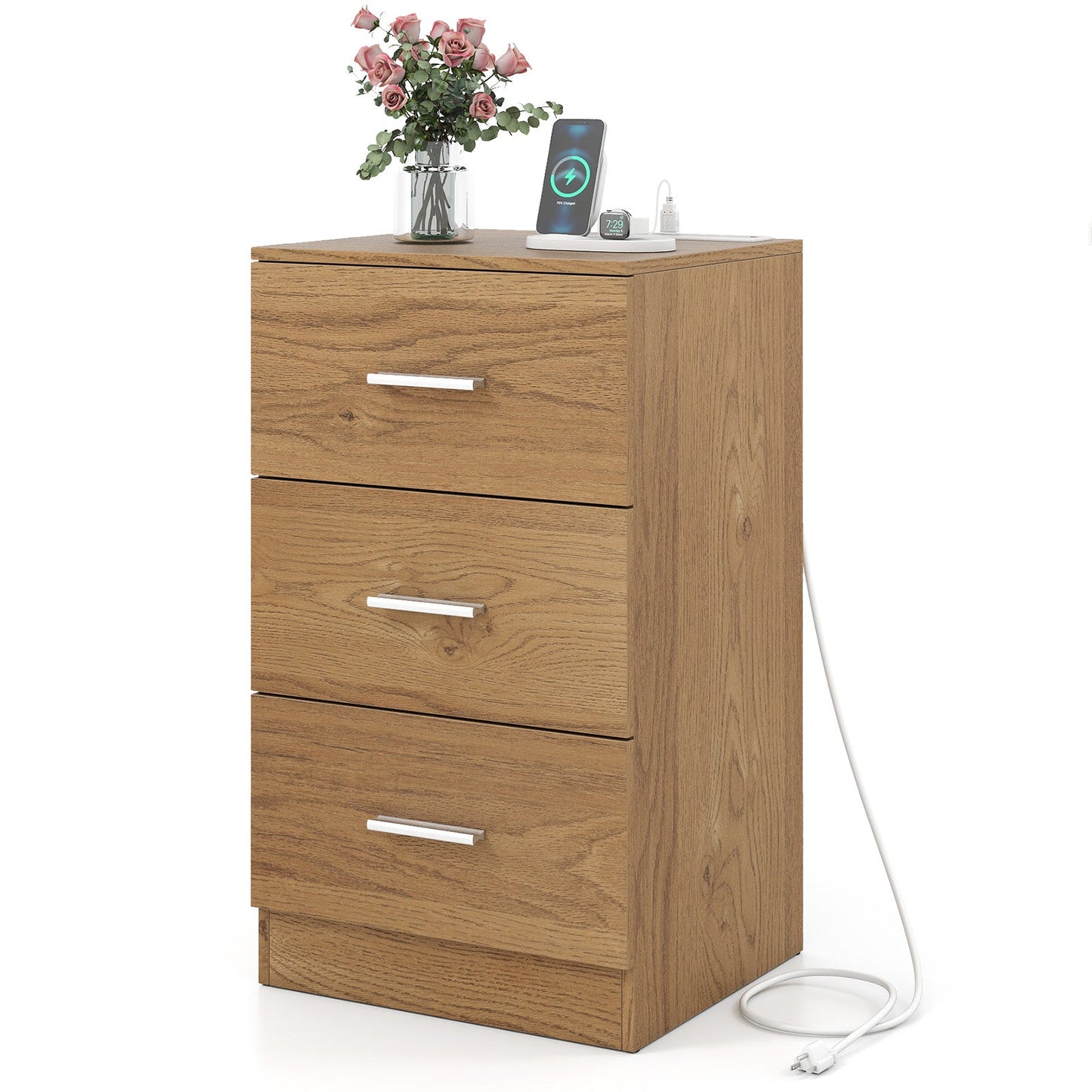 Nightstand with Charging Station & 3 Drawers