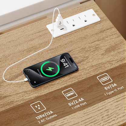 Nightstand with Charging Station & 3 Drawers