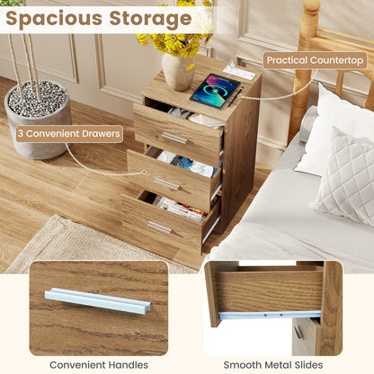 Nightstand with Charging Station & 3 Drawers