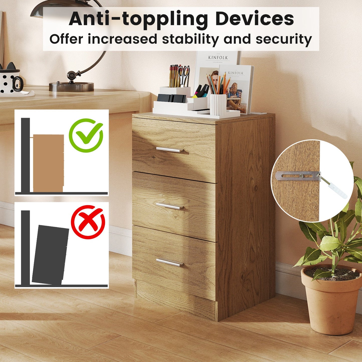 Nightstand with Charging Station & 3 Drawers