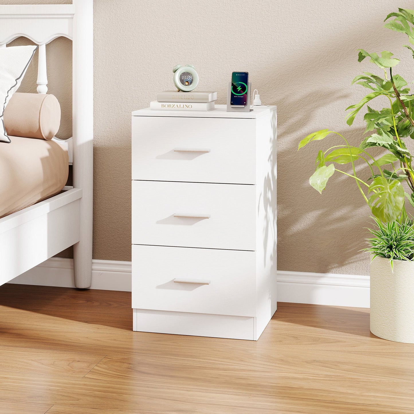 Nightstand with Charging Station & 3 Drawers