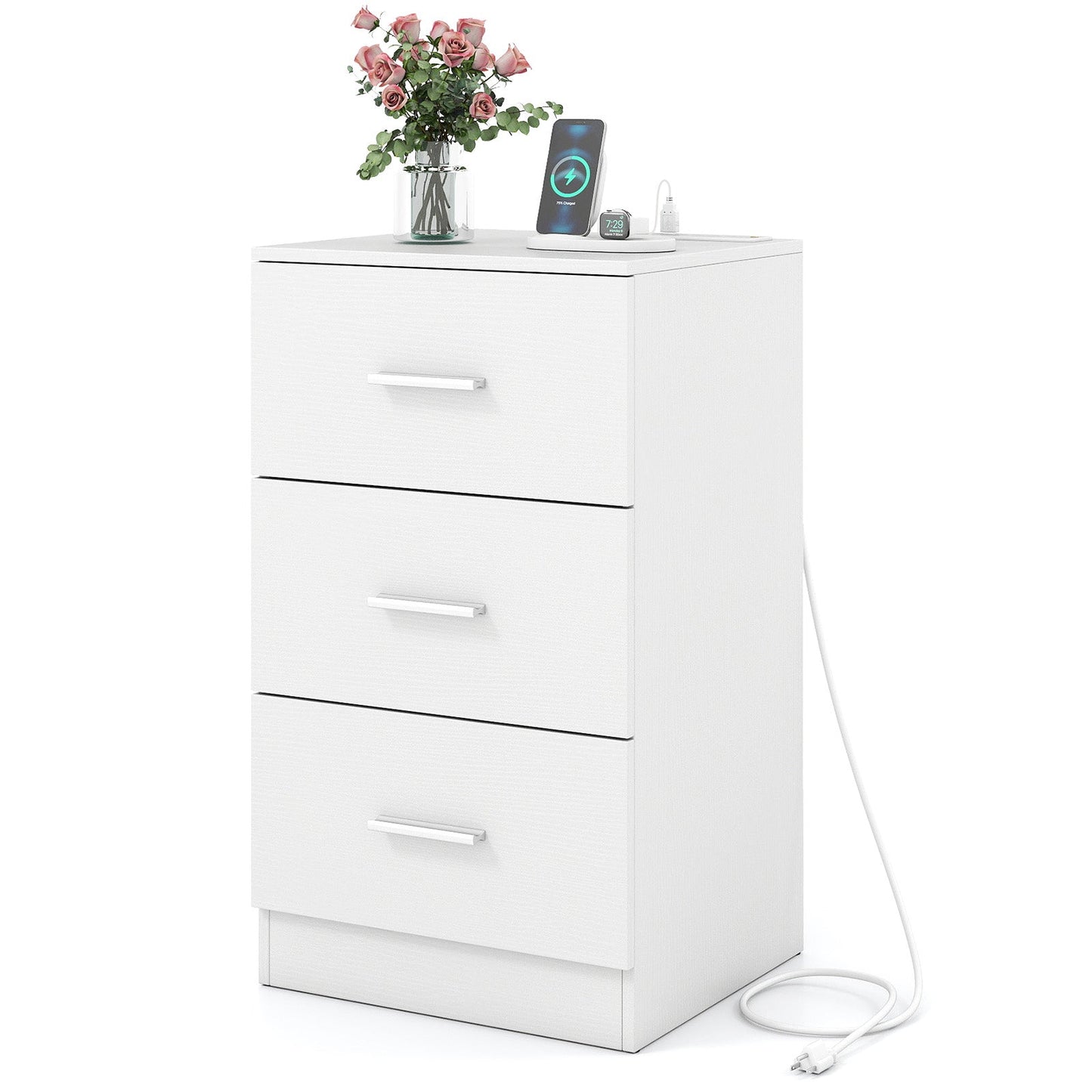 Nightstand with Charging Station & 3 Drawers