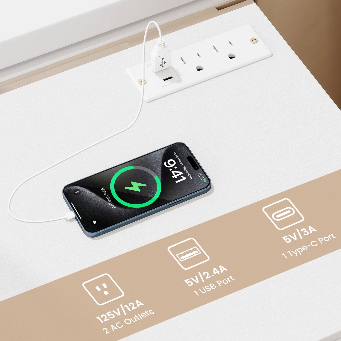 Nightstand with Charging Station & 3 Drawers