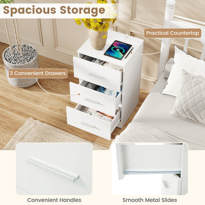 Nightstand with Charging Station & 3 Drawers