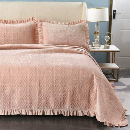 Three-Piece Bed Cover, Quilted,  One Side Velvet One Side Pure Cotton
