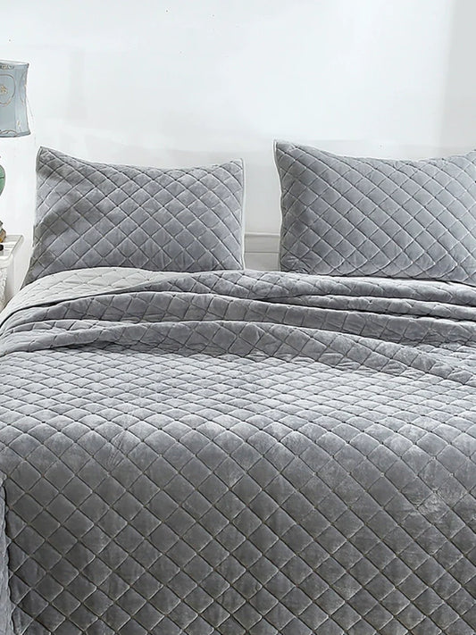 Three-Piece Bed Cover, Quilted,  One Side Velvet One Side Pure Cotton
