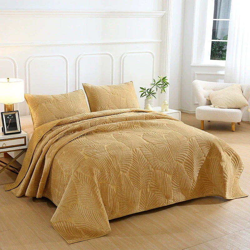 Three-Piece Bed Cover, Quilted,  One Side Velvet One Side Pure Cotton