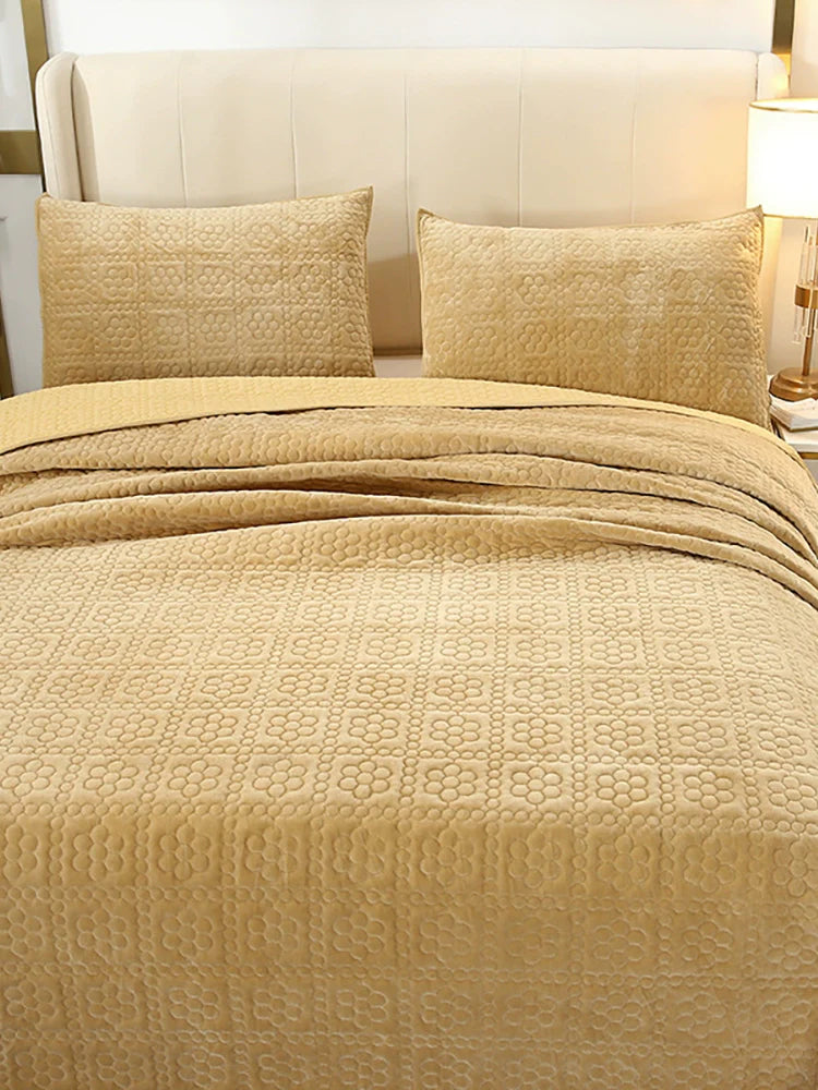 Three-Piece Bed Cover, Quilted,  One Side Velvet One Side Pure Cotton