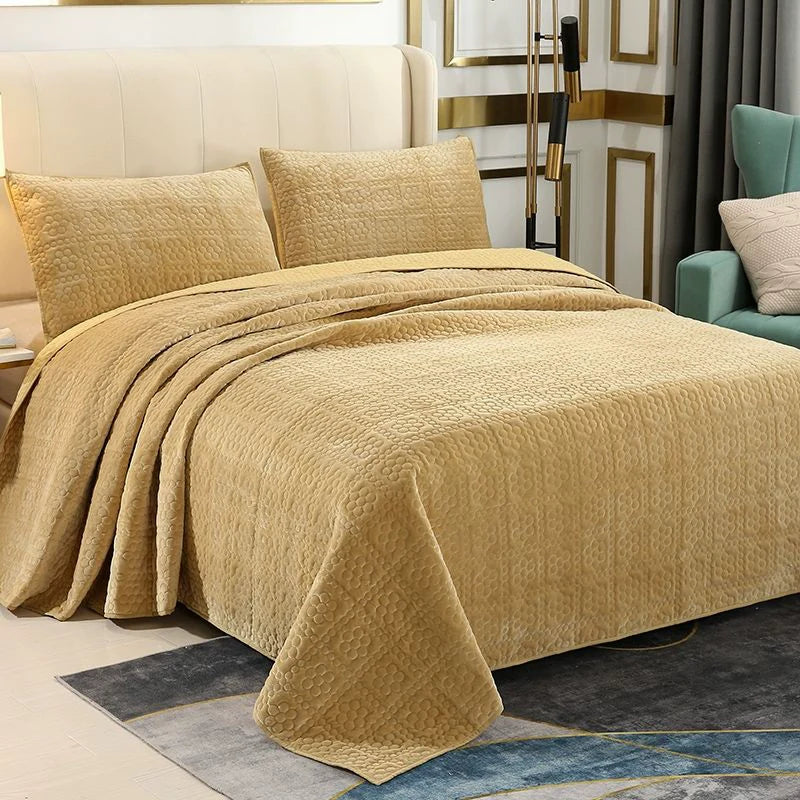 Three-Piece Bed Cover, Quilted,  One Side Velvet One Side Pure Cotton