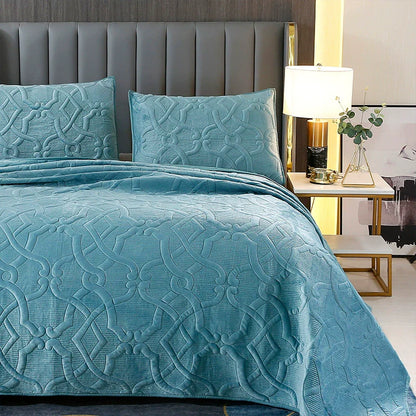 Three-Piece Bed Cover, Quilted,  One Side Velvet One Side Pure Cotton