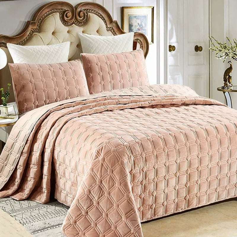 Three-Piece Bed Cover, Quilted,  One Side Velvet One Side Pure Cotton