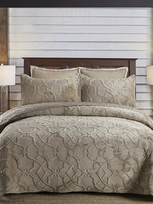 Three-Piece Bed Cover, Quilted,  One Side Velvet One Side Pure Cotton