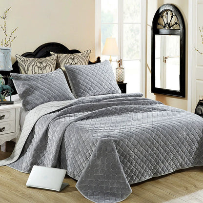 Three-Piece Bed Cover, Quilted,  One Side Velvet One Side Pure Cotton