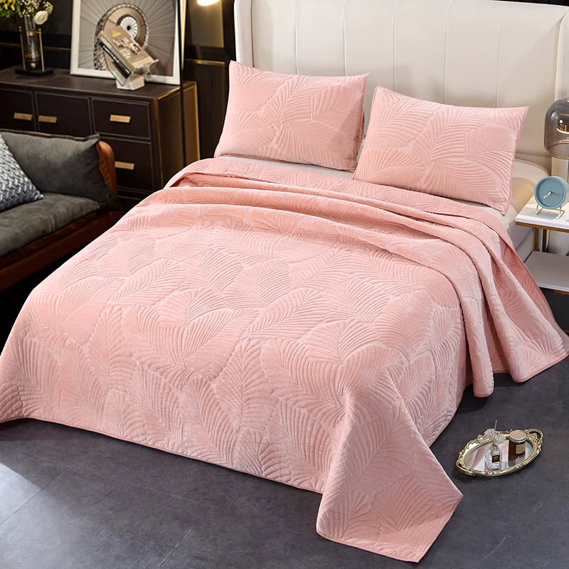 Three-Piece Bed Cover, Quilted,  One Side Velvet One Side Pure Cotton