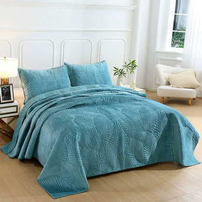 Three-Piece Bed Cover, Quilted,  One Side Velvet One Side Pure Cotton