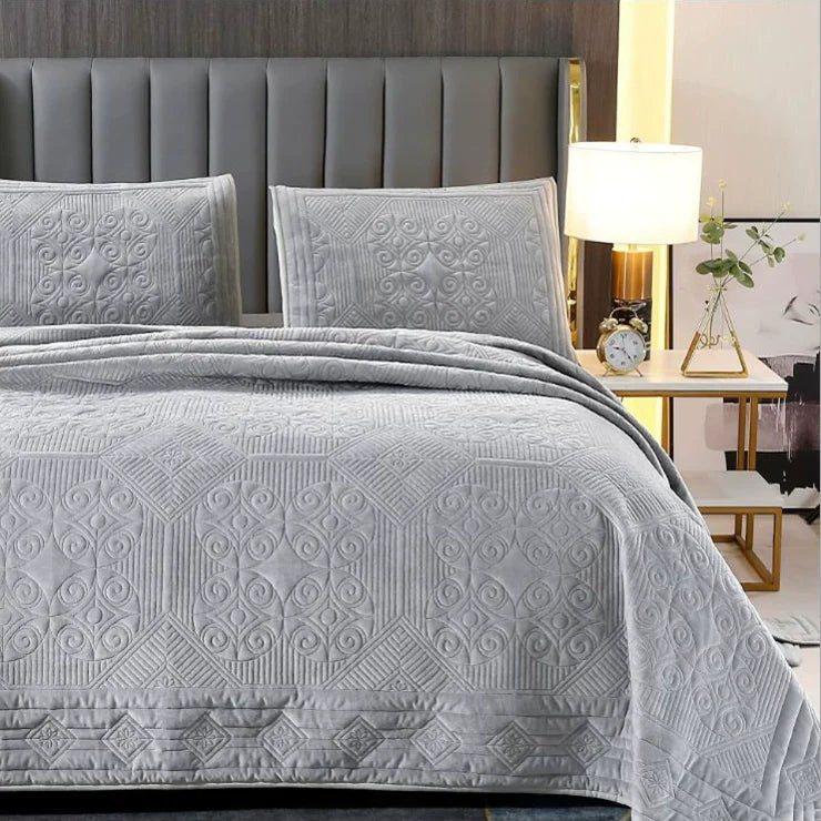 Three-Piece Bed Cover, Quilted,  One Side Velvet One Side Pure Cotton
