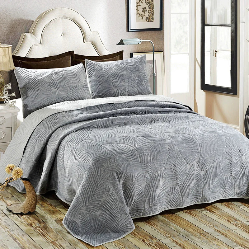 Three-Piece Bed Cover, Quilted,  One Side Velvet One Side Pure Cotton